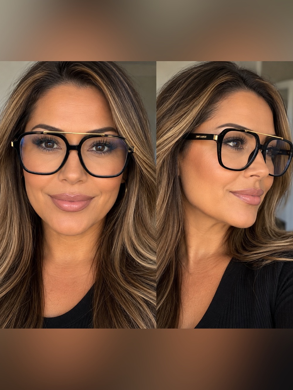 Saint Laurent Black Frames with Gold Bridge Oversized Glasses